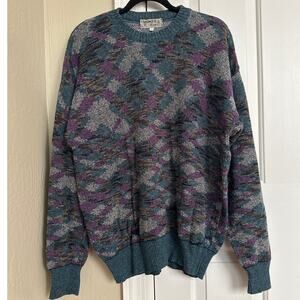 Mondo di Marco Italy Knit Sweater Size L Abstract Pattern Cotton Acrylic Blue